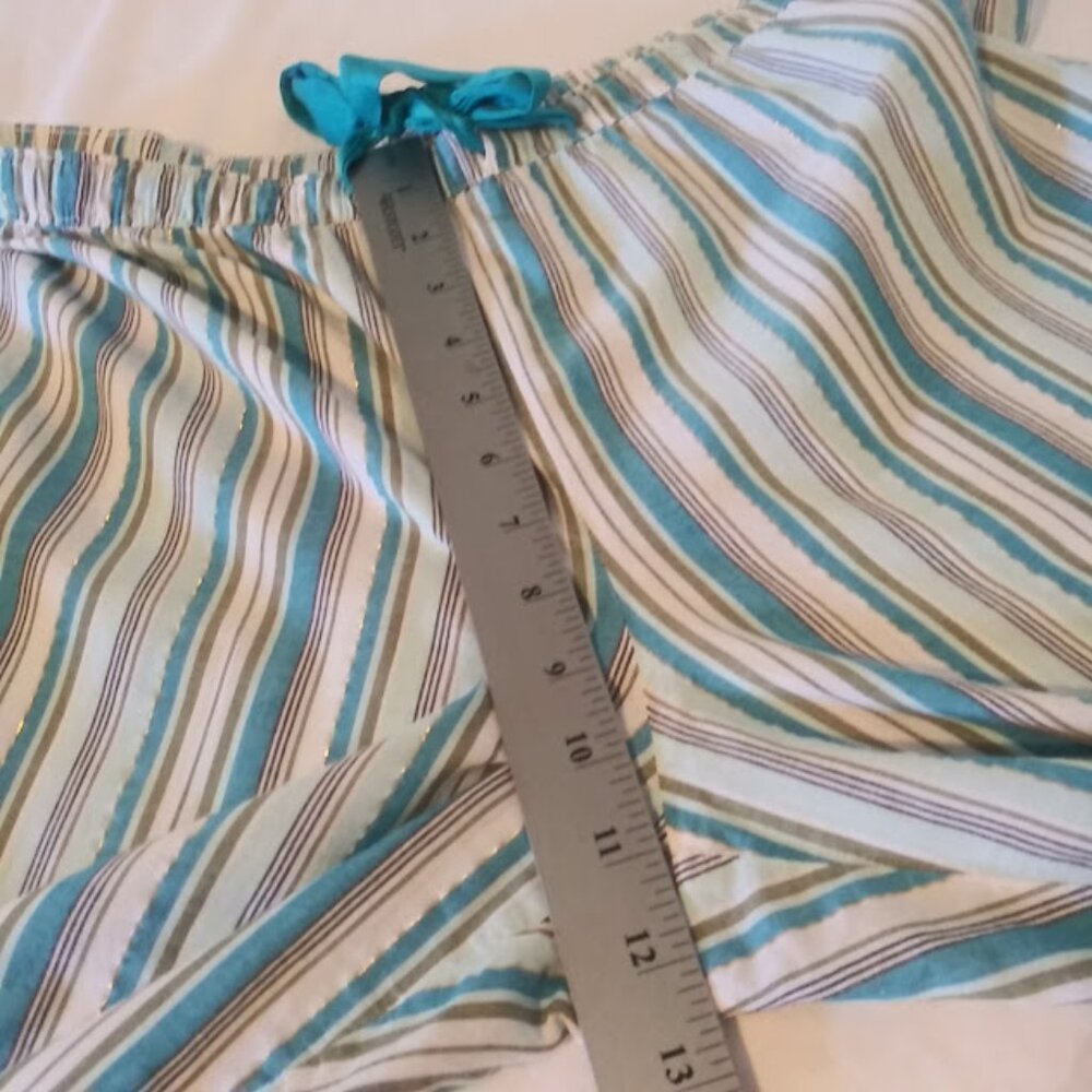 Secret Treasures women's size M (8-10) white, blue and green striped woven pants - Picture 8 of 12
